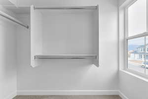 Spacious closet with carpet floors