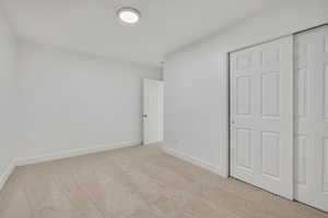 Unfurnished bedroom with carpet floors and a closet