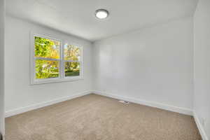 Spare room with carpet flooring and a textured ceiling