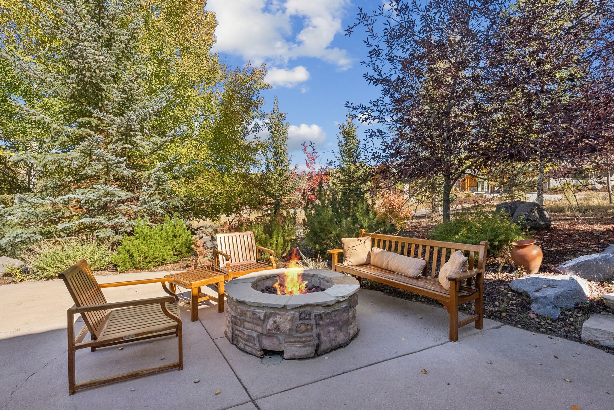 View of patio with an outdoor hangout area