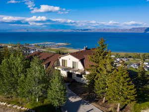 Drone / aerial view of a water and mountain view