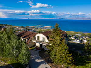 Drone / aerial view of a water and mountain view