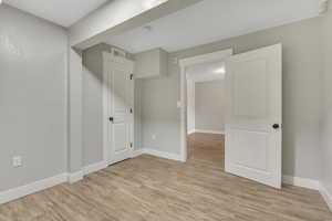 Unfurnished room featuring light wood-type flooring