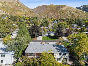 Bird's eye view of a mountainous background