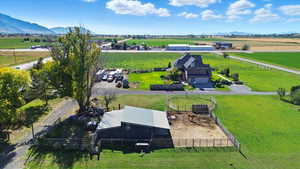 Overview of rural landscape featuring mountains