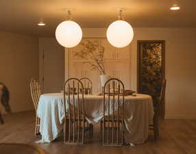 Dining room with recessed lighting