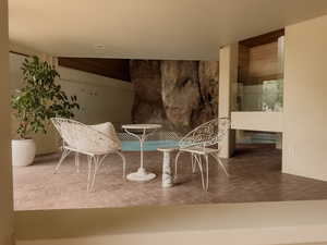 Dining room with brick floors