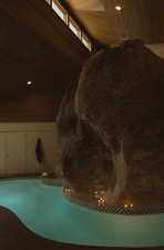 Detailed view of wood ceiling and recessed lighting