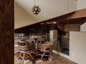 Dining space featuring light wood finished floors