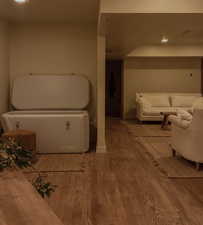 Interior space with recessed lighting and light wood finished floors