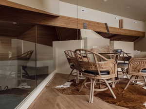 Dining space featuring light wood-type flooring