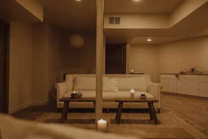 Living area featuring recessed lighting