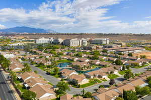 Aerial view of a water and mountain view