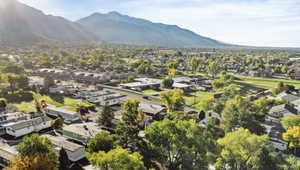 Aerial perspective of suburban area featuring mountains
