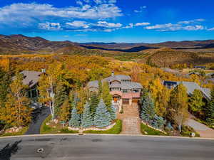 Drone / aerial view of a mountainous background