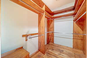 Spacious closet with hardwood / wood-style floors