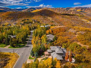 Aerial view of a mountain backdrop