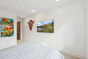 Bedroom view, level one, towards closet and en suite.