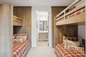 Bunk room with view into en suite.