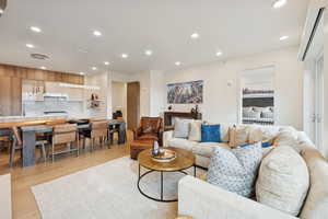 View from great room towards front entry with first level lockout.