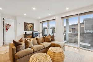 Comfort in the media room with plenty of light.