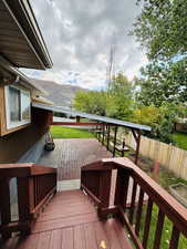 Wooden deck with a mountain view