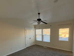 Main primary bedroom w/ vaulted ceiling (empty)