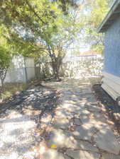 View of fenced backyard