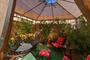 View of patio / terrace featuring a gazebo