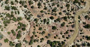 Aerial view of sparsely populated area with a desert landscape