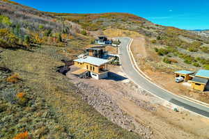 View from above of property with mountains