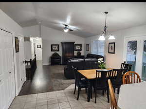 Vaulted ceilings with great room attached to kitchen