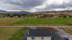 Bird's eye view of a mountainous background