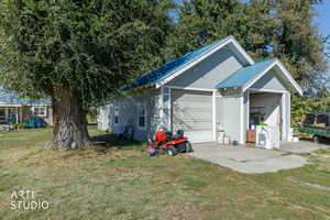 View of detached garage