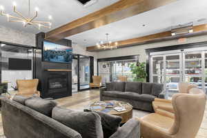 Lobby featuring beamed ceiling