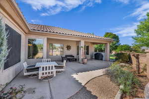 View of patio / terrace with area for grilling and outdoor dining space