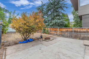 Fenced backyard with a patio