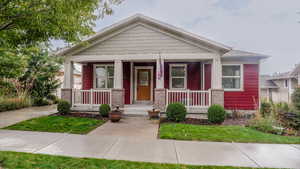 View of front of property featuring covered porch