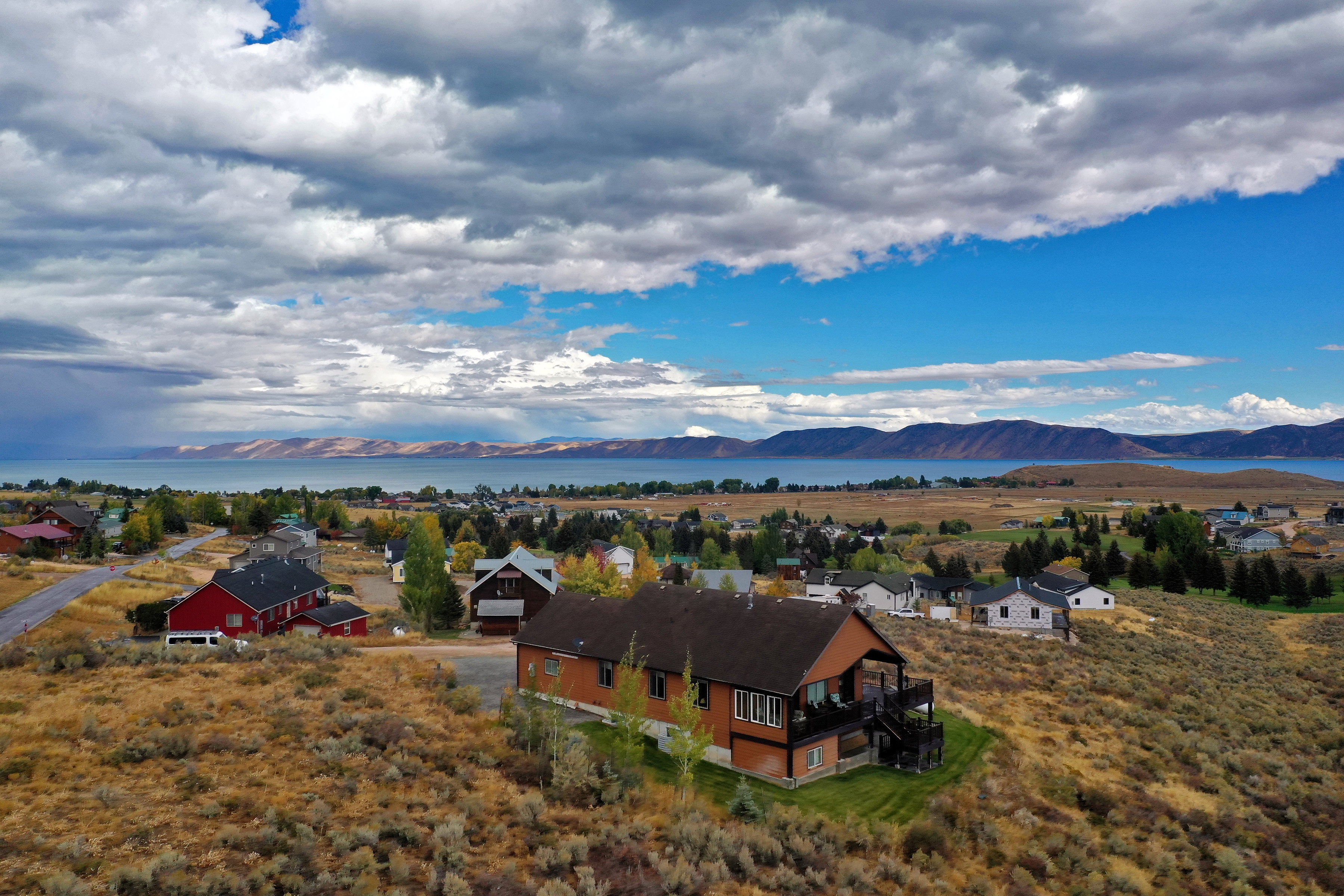 Drone / aerial view of a water and mountain view
