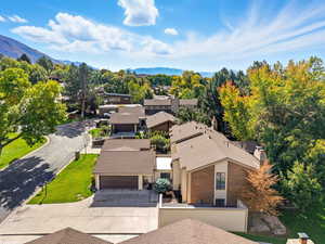 Aerial perspective of suburban area with mountains