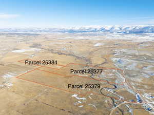 Drone / aerial view of a mountainous background