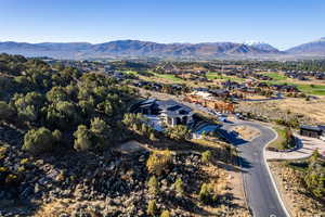 Drone / aerial view of a mountainous background