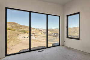 Entryway with a mountain view