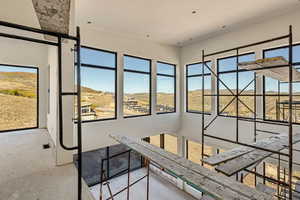 Corridor with a mountain view