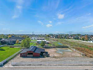 Aerial perspective of suburban area
