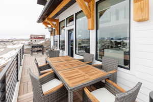 Sit relax on this outdoor deck with dining space