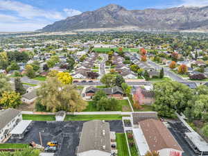 Aerial perspective of suburban area featuring mountains