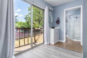 Entryway featuring light wood finished floors