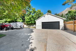 View of detached garage