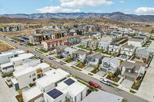 Drone / aerial view of a mountainous background